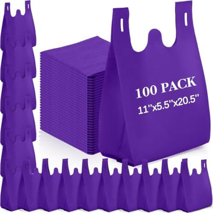 Windyun Large Grocery T-shirt Bags Bulk Reusable Non Woven Shopping Bag Foldable Gift Tote with Handle, 20.5x11x5.5 Inch