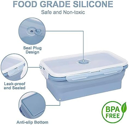 KIGI 【3 PACK】 27 OZ Collapsible Silicone Food Storage Containers with Lids Meal Prep Containers Bento Box, BPA FREE, Microwave Safe