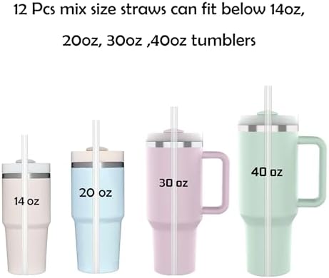 Dakoufish Replacement Straws For Stanley Cup 12oz 16oz 20oz 30oz 40oz Tumblers,12 Pcs Mix Size Reusable White Plastic Straws With 1 Cleaning Brush,Dishwasher Safe