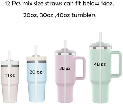 Dakoufish Replacement Straws For Stanley Cup 12oz 16oz 20oz 30oz 40oz Tumblers,12 Pcs Mix Size Reusable White Plastic Straws With 1 Cleaning Brush,Dishwasher Safe