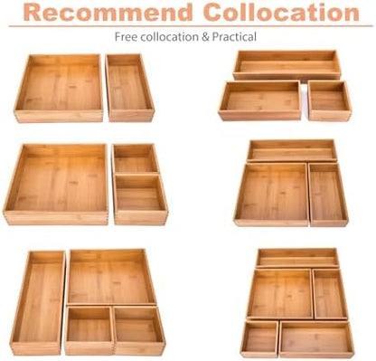 Bamboo Office Supplies Organizer Box Stationery Accessory Organizer Dresser Makeup Tool Drawer Storage Box, Bamboo 8"*4"