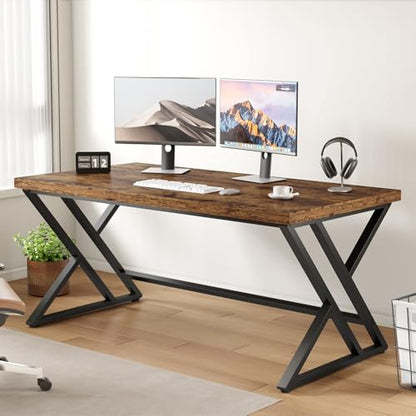 LVB 55 Inch Computer Office Desk Metal & Wood Writing Desks Rustic Brown