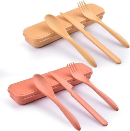 Zoyiancy 2 Sets Reusable Utensil Set with Case, Yellow Orange Cutlery Set