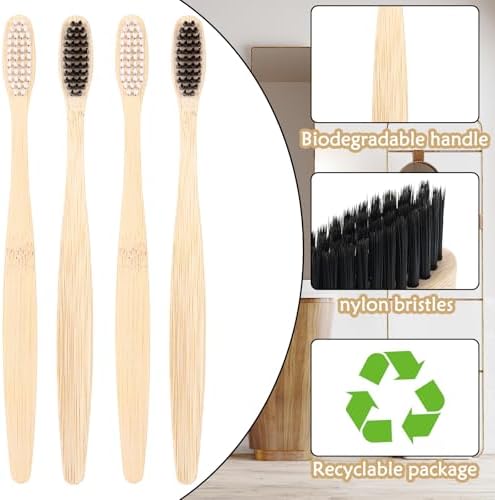Vesici 400 Pcs Bamboo Toothbrushes Bulk, Black, White