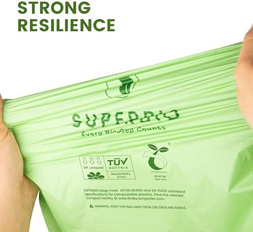 SUPERBIO 13 Gallon Compostable Drawstring Kitchen Waste Bag, 30 Count