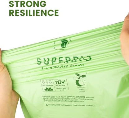 SUPERBIO 13 Gallon Compostable Drawstring Kitchen Waste Bag, 30 Count