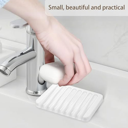 Aoheuo Modern Minimalist Style Soap Dish, Flexible Silicone Drain Soap Holder (White), 4.5" Long 3.2" Wide 0.4" High, Suitable for Kitchen, Bathroom and Bar Sinks