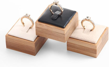 Coward Bamboo 6 Pcs Rings Display Stand, Ring Jewelry Holder Organizer Drawer Storage (White PU)