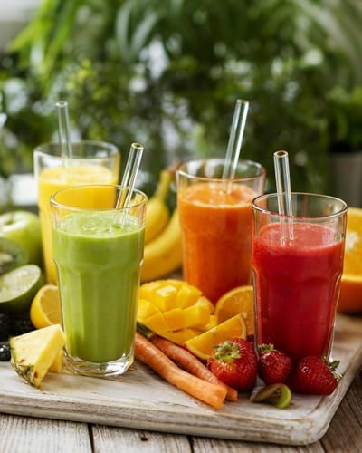 Glass Straws, 18-Pack Reusable Clear Glass Drinking Straws Set
