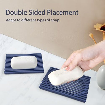 Aoheuo Modern Minimalist Soap Dish (2Pack),Drainage Silicone Soap Holder,5.5 Long by 3.15 Wide,0.55 inches high,Used for Kitchen, Bathroom,and Bar Sink(Blue,Blue)