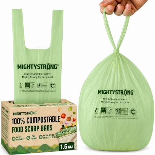 Compost Bags with Handles - 50 Pieces 1.6 Gallon/6 Liter Compostable Trash Bags, Small Trash Bags, Certified By BPI And OK Compost, Food Scrap Waste Bags