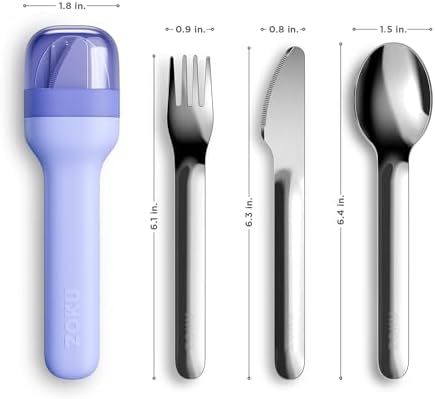 Zoku Pocket Utensil Set Stainless Steel Fork, Knife, and Spoon in Case Blue