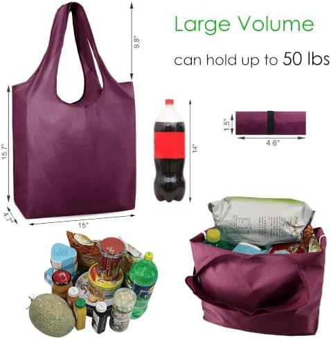 BeeGreen Burgundy Reusable Grocery Bags with Zipper Storage Pouch 10 Packs Wine Red Reusable Shopping Bags Bulk Foldable-Machine Washable