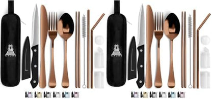 Taplord Portable Travel Silverware Set With Case, Includes 10 Pcs of Travel Utensils With Case, Stainless Steel Flatware Set For Camping, Lightweight (Rose Gold) (Pack of 2)