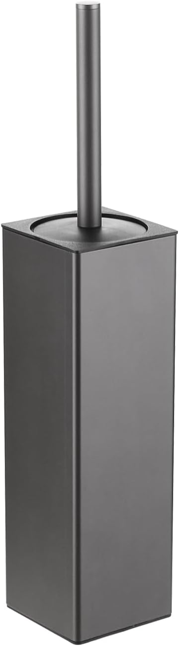 BGL Standing Toilet Brush and Holder GunGrey Aluminium Toilet Bowl Cleaner Brush and Holder for Bathroom Storage and Organization, Square Design Sturdy and Space Saving