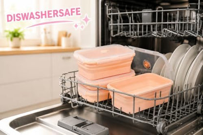 Plus 4PCS Foldable Silicone Food Storage Containers for Kitchen Storage for Leftovers Fruits and Meal Prep Dishwasher Safe Microwave Safe Ideal for Home and Travel (Pink, 40OZ)