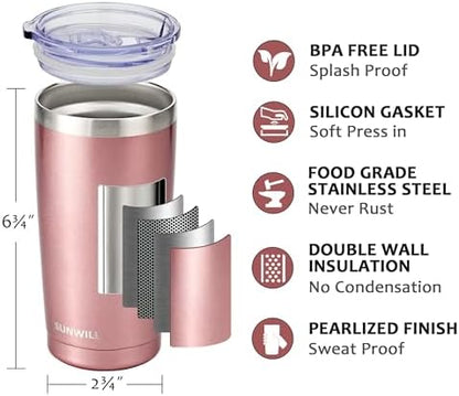 SUNWILL Coffee Tumbler, 20 oz Insulated Travel Mug Stainless Steel