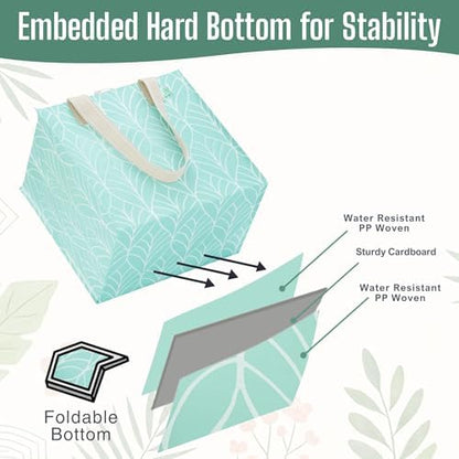 VENO 4 Pack Large Grocery Bag Reusable Shopping Bags with Hard Bottom