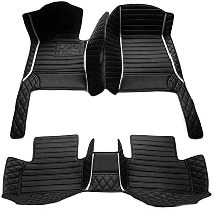 Custom Making Car Floor Mats for 95% Sedan SUV Sports Car Full Coverage Cute Men Women Pads Protection Non-Slip Leather Floor Liners (Black White Strips)