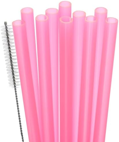 Dakoufish Replacement Straw for Stanley|Owala|Simple Modern 40oz 30oz Tumbler,10 Pack 12 Inch Pink Reusable Straws With Cleaning Brush for Stanley Cup Accessorie,BPA Free,Dishwasher Safe