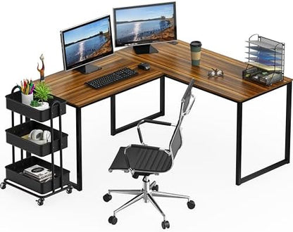 SHW Mission 55 x 60 L-Shape Home Office Computer Desk, Walnut