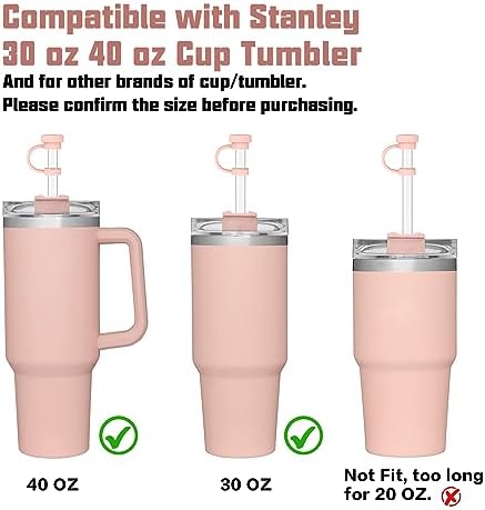 Replacement Straw Compatible with Stanley 40 oz 30 oz Tumbler, Accessories of 6 Straw Replacement with Cleaning Brush, 4 Color Leak Sproof Plug, 2 Silicone Cover Cap for Stanley