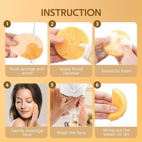 GAINWELL 50-Count Compressed Face Sponges, 100% Natural Wooden Cellulose Cosmetic Spa Sponge for Facial Cleansing, Exfoliating Mask, Makeup Removal
