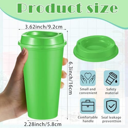 FillTouch 12 Pcs 16 oz Reusable Coffee Cups with Lids, Soft Tones
