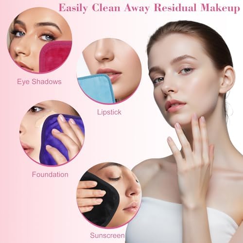 Makeup Remover Cloth 12 Pack, Ultra Soft and Reusable Microfiber Makeup Remover Towels for All Skin Types, Makeup Removal Face Cleansing Cloth, 6” X 6”, Multicolor