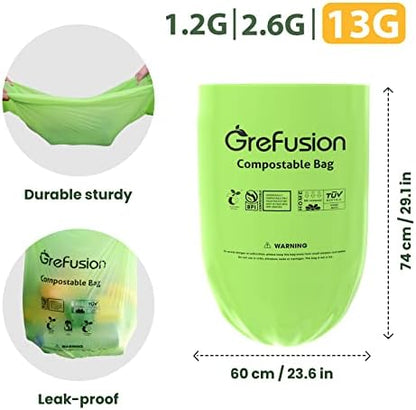 Compostable Bags,Trash bags 13+ gallon tall kitchen, Compostable Trash Lawn & Leaf Yard Waste Bags,Kitchen Compost Trash Bin Compatible,Extra Thick1.01 Mills,Certified by BPI and OK Compost(50count)