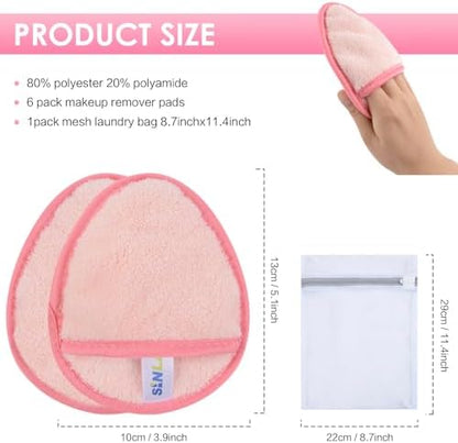 SINLAND Reusable Makeup Remover Pads Pink 6 Pack
