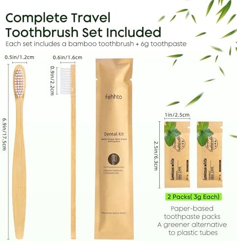 10 Pack Bamboo Toothbrushes Kit, Disposable Travel Toothbrushes with Toothpaste (6g), Individually Wrapped Guest Dental Kit for Hotel Amenities, Airbnb Hosts, Travel & Camping