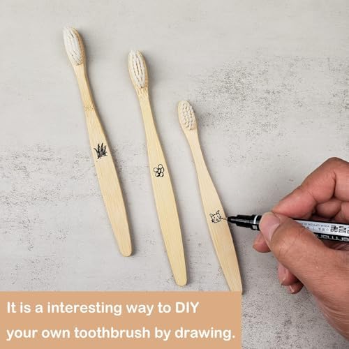 SEVENHEAD Bamboo Toothbrushes Adults & Kids Family Set 6+4 PCS Soft Bristles Wooden Toothbrushes, Natural Biodegradable BPA Free Eco Friendly Toothbrushes Black