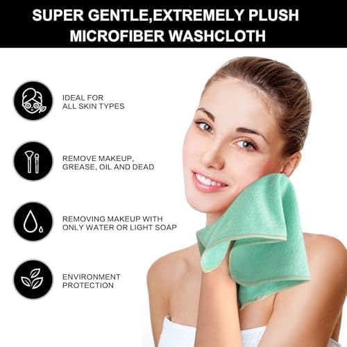 Microfiber Facial Cloths Fast Drying Washcloth 12inch x 12inch Green 6 pack