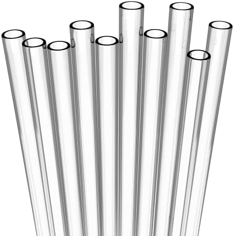 Fiesta First 10 Short Clear Straws - Hard Clear Plastic Reusable Drinking Straws + Sturdy Cleaning Brush - for Cocktails, Small Cups, Kids Drinks - Dishwasher Safe BPA Free