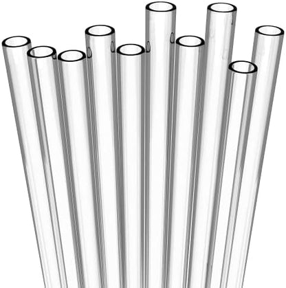 Fiesta First 10 Short Clear Straws - Hard Clear Plastic Reusable Drinking Straws + Sturdy Cleaning Brush - for Cocktails, Small Cups, Kids Drinks - Dishwasher Safe BPA Free