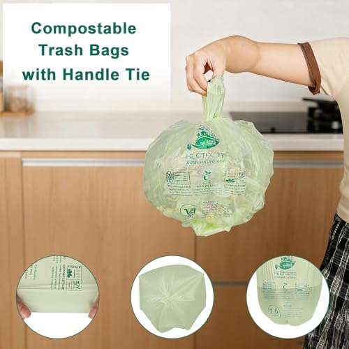 HECTOLIFE 1.6 Gallon 300 Count Compostable Bags Handle Tie