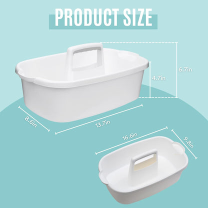 Cleaning Caddy Organizer with Handle, White Plastic Bucket for Cleaning Supplies Products, Cleaning Tool Storage Tote, 2 Pack