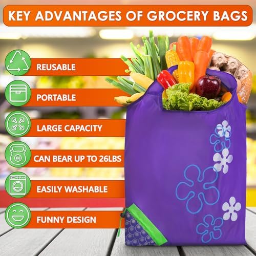 5 Pcs Reusable Grocery Fruit Bags, 15"x15", Washable Tote Bag (5 Colors)
