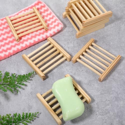 Natural Bamboo Wood Soap Dish with Drainage Tray - Bulk 50 Pcs Wooden Soap Holder for Bathroom, Kitchen Sink, Bar Soaps & Sponges - Rustic Home Decor Organizer, 3.3 x 3.3 x 0.67 Inch