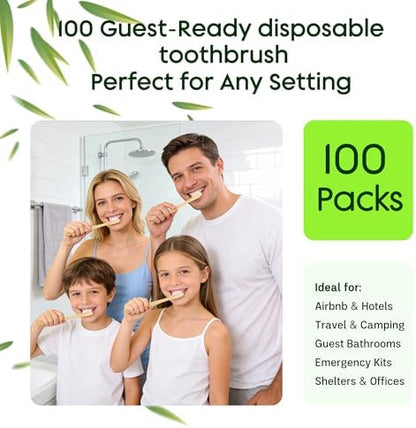100 Pack Bamboo Toothbrushes with Toothpaste 6g Individually Wrapped
