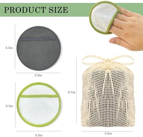 Chloven 16 Pack Reusable Makeup Remover Pads - Soft Bamboo Cotton Rounds