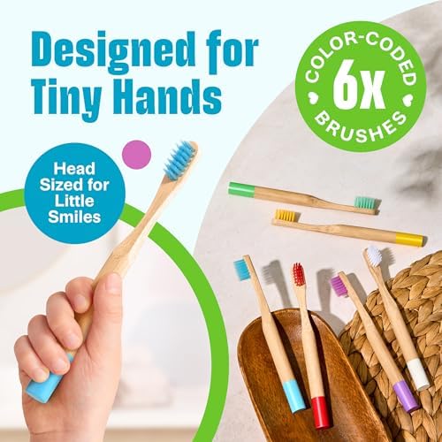 VIVAGO Kids Toothbrush - Kids Bamboo Toothbrushes with Soft Bristles 6 Pack