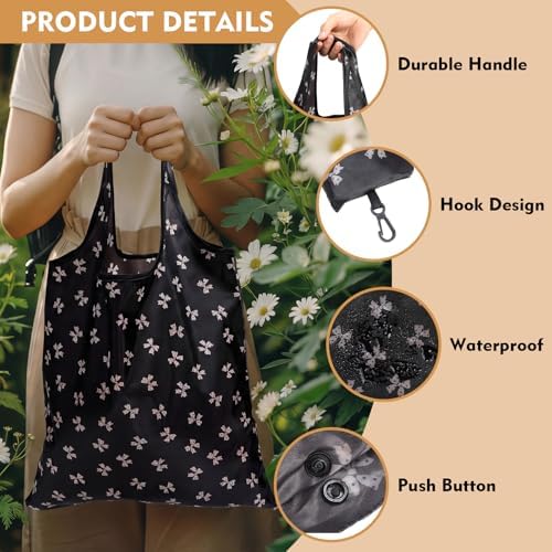Paterr 46 Pcs Foldable Reusable Grocery Bags Bulk Machine Washable Waterproof Shopping Bags Packable Grocery Tote Pouches