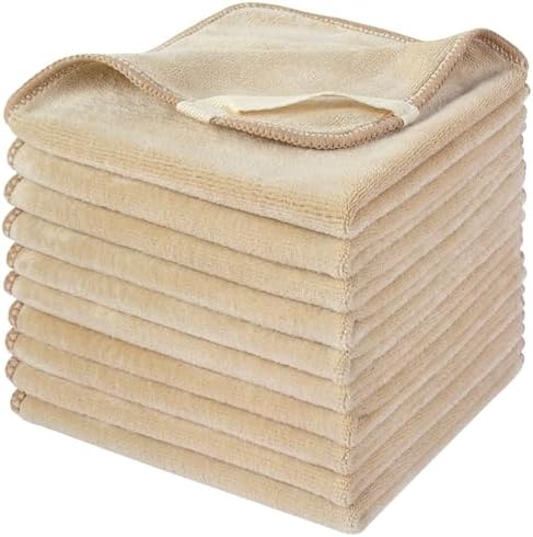 SINLAND Microfiber Facial Cloths Fast Drying Washcloth 12inch x 12inch (10pack, Cream)