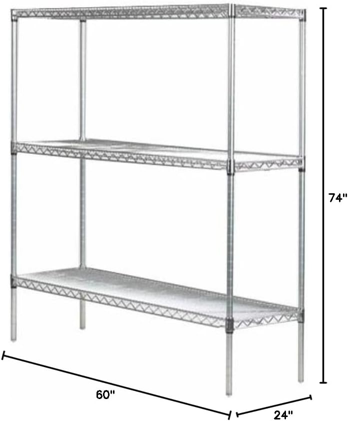 Omega 24" Deep x 60" Wide x 74" High 3 Tier Chrome Starter Shelving Unit