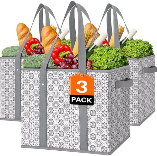 Reusable Grocery Bags 3 Pack, Foldable & Water Resistant Shopping Bags