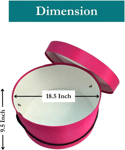 Sarah's Hat Boxes Classic Cerise Hat Box – 18.5" x 9.5" (Dia. x Ht.) Handmade in USA – Odorless Non-Toxic Adhesive, Cording Handle – Premium Storage for Hats & Accessories