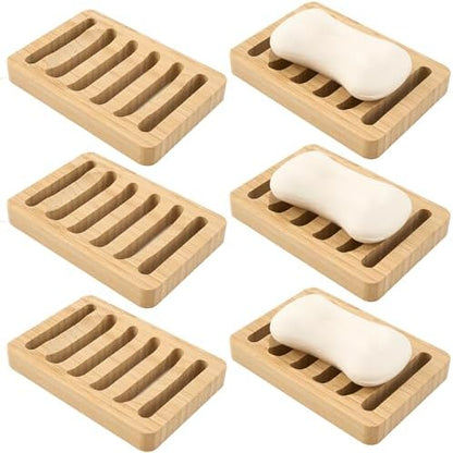 6 Pack Bamboo Soap Dish, Bar Soap Holder Self Draining Soap Dish Natural Bamboo Soap Holder Waterproof Anti-Slip Wooden Soap Dishes for Bar Soap Saver Tray for Shower Bathroom Kitchen Sink Bathtub