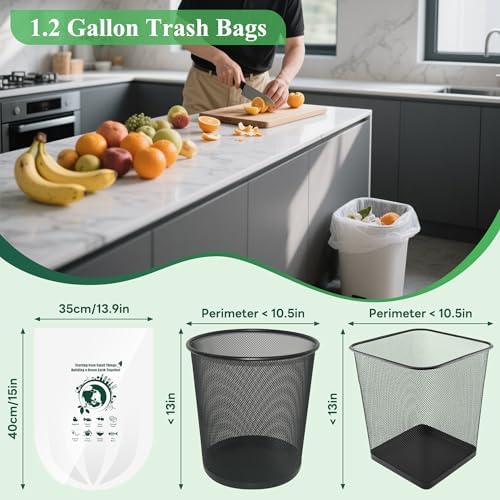 Small Trash Bags 1.2 Gallon - Biodegradable Gallon Waste Bag for Bathroom